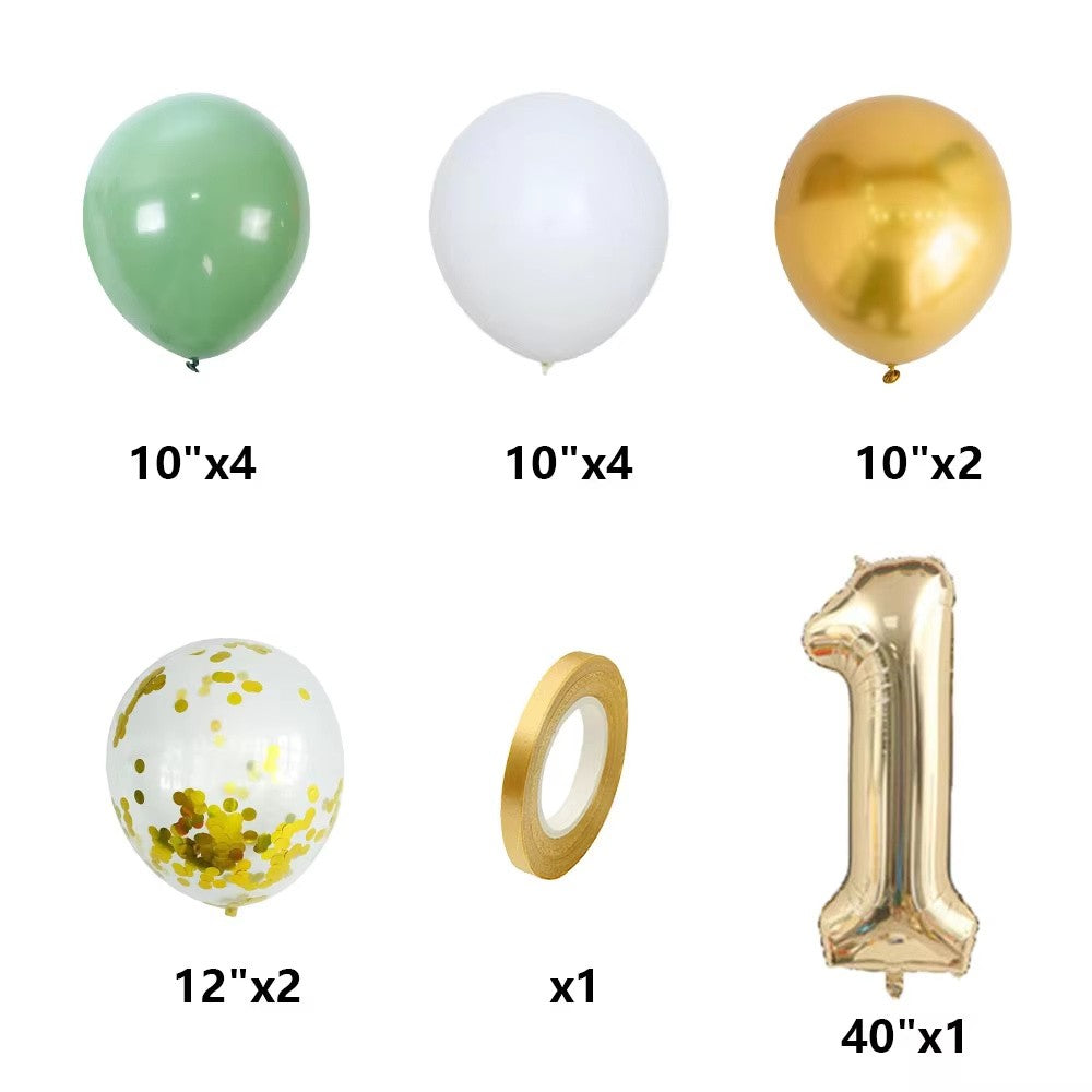 14pcs Sage Green White Metal Gold Balloons Set 40inch Light Gold Number Balloon for Boy Girl Baby Shower Birthday