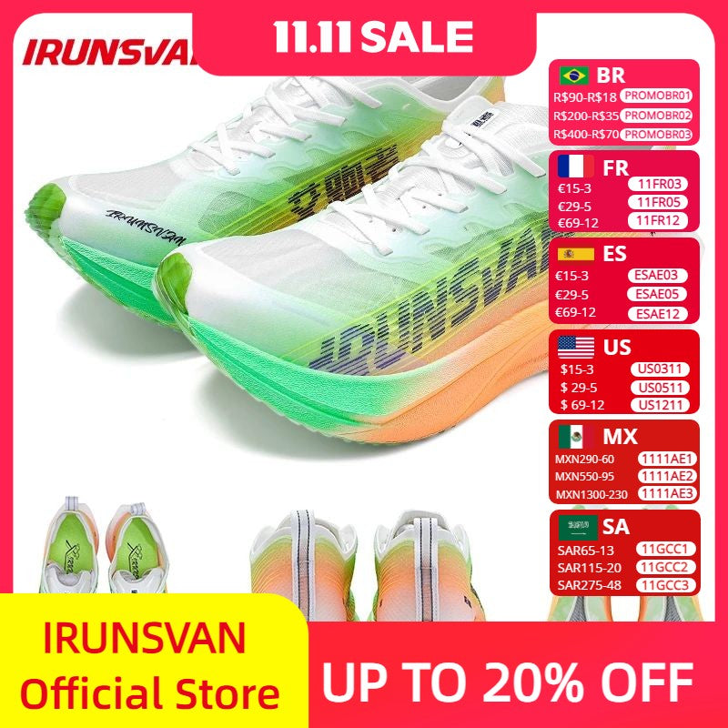 Tênis IRUNSVAN HEAT 2.0 com Placa de Carbono, Profissional para Maratona, Corrida, Treino Atlético e Esportivo Masculino