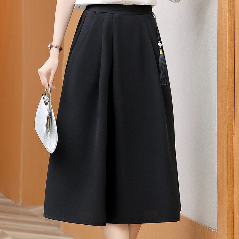 2024 New Solid Color Fringe Skirt Summer Classic Clothing Women's Loose Plus Size Skirt New Street Elegance Calf Belly Skirt