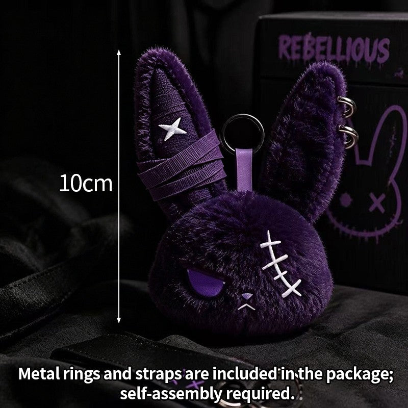 Gothic Bunny Plush Keychain Rabbit Bag Charm Bandage Rabbit Pendant Dark Horror Bunny Doll Keyring Bag Charm Halloween Gifts