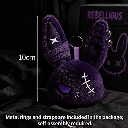 Gothic Bunny Plush Keychain Rabbit Bag Charm Bandage Rabbit Pendant Dark Horror Bunny Doll Keyring Bag Charm Halloween Gifts
