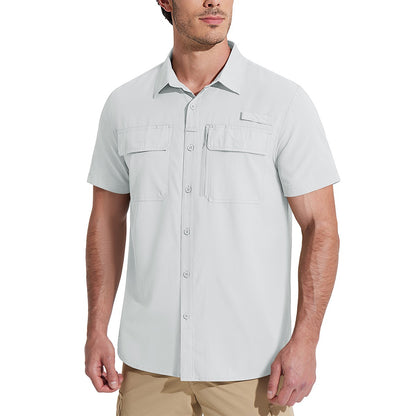 MAGCOMSEN Mesh Breathable Shirt Men's Quick Dry Button Short Sleeves UPF 50+ Sun Protection Hiking Fishing Work Cargo Shirts