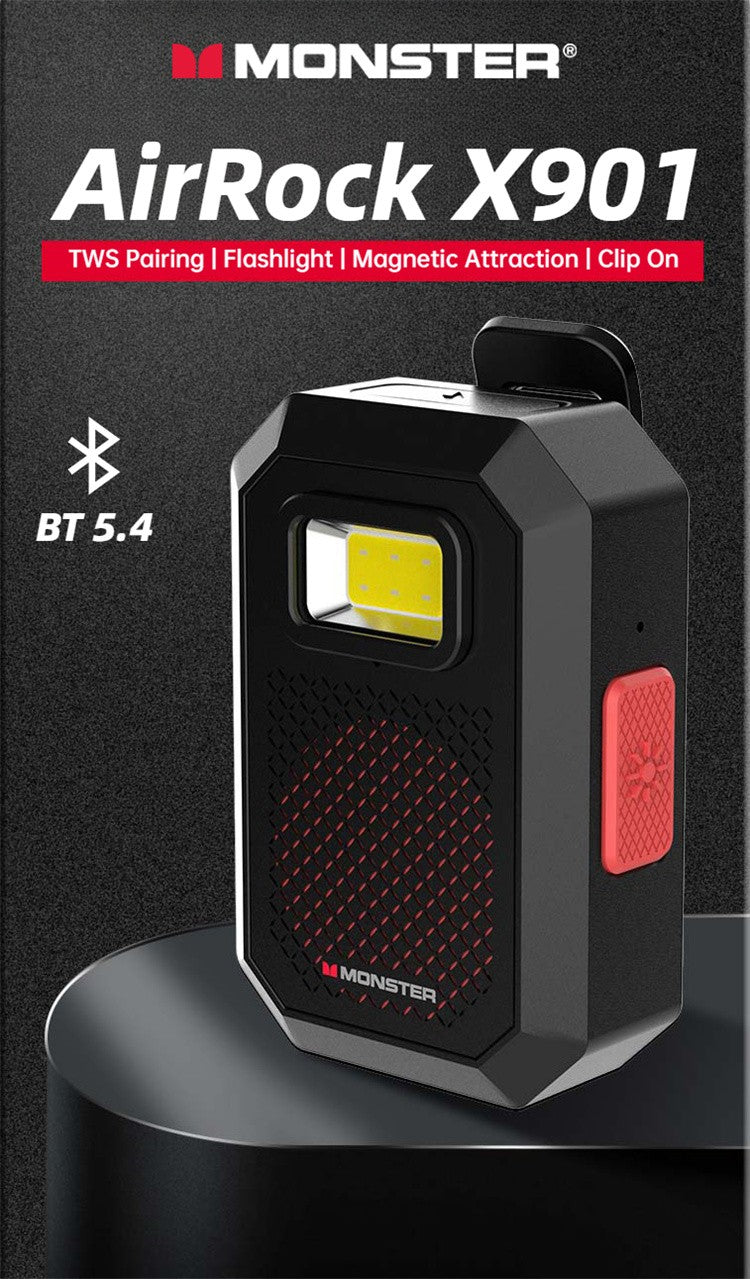 Monster X901 TWS Stereo Bluetooth Speaker Wearable Magnetic Clip-on Portable Bluetooth Sound Box IPX67 Waterproof Subwoofer
