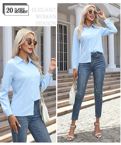 1pcs Woman Spring Autumn Solid color Shirts Lady Casual Long Sleeve Turn-down Collar Loose Shirt Female Fashion Temperament Tops