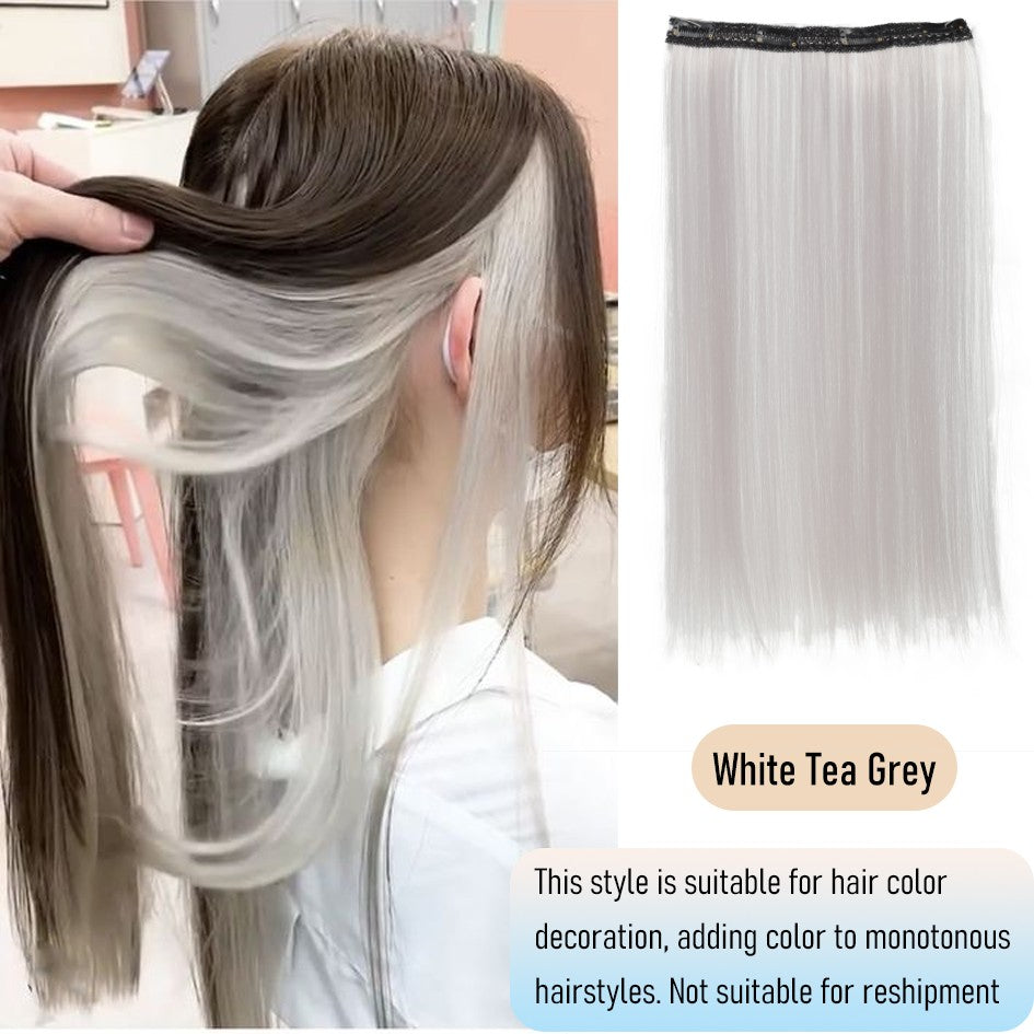 Apliques de cabelo liso sintético 50cm com 4 mechas coloridas, rabo de cavalo de clipe, perucas rosa/azul/roxa, perucas de Halloween/Natal