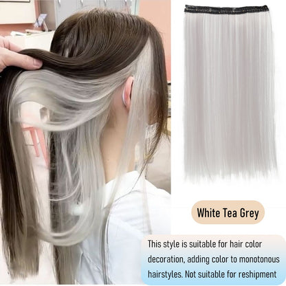 Apliques de cabelo liso sintético 50cm com 4 mechas coloridas, rabo de cavalo de clipe, perucas rosa/azul/roxa, perucas de Halloween/Natal