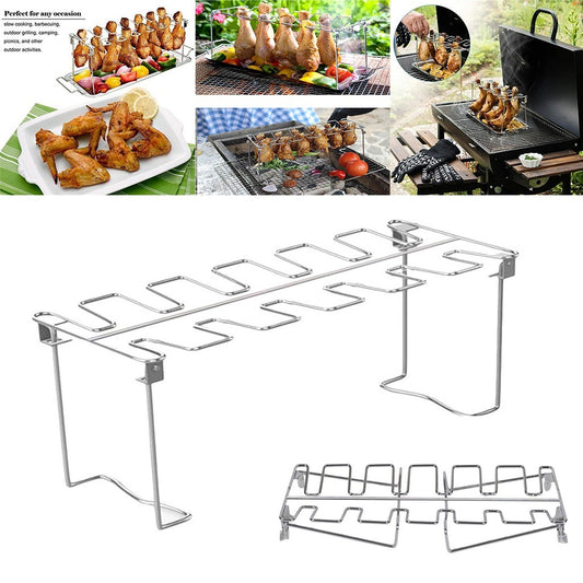 Folded Roast Rack Roast Chicken Leg Rack Chicken Wing Leg Rack Grilling BBQ Non-Stick Barbecue Rib Stainless Steel