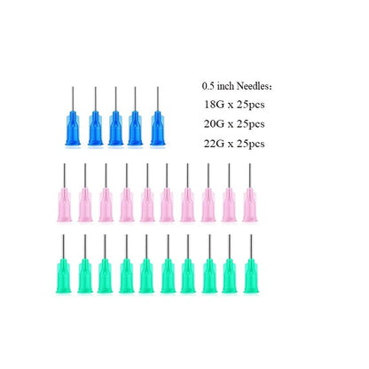 Seringa Luer de 1/3/5/10ML com Agulha de Ponta Romba de 14-25Ga 1,5" e Conjunto de Tampa de Agulhas de Distribuição de Aço Inoxidável para Mistura de Líquidos