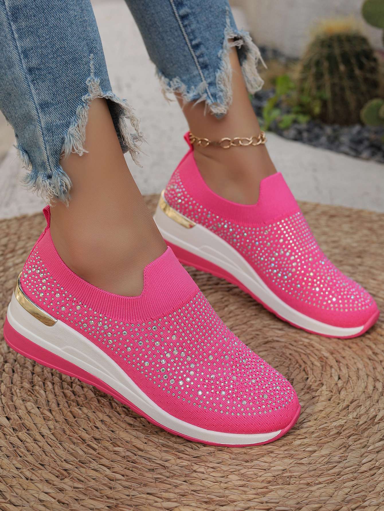 Women Wedges Platform Sneakers Autumn Fashion Round Toe Casual Sports Slip-on Shoes Woman Non Slip Vulcanized Shoes Plus Size 44