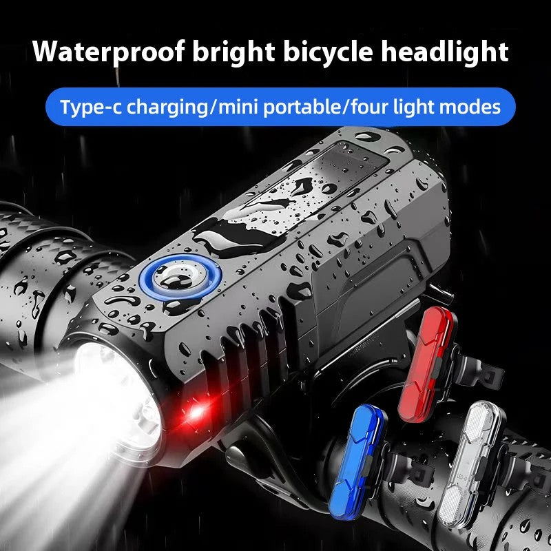 Farol Dianteiro e Traseiro LED USB Super Brilhante, à Prova D'água, para Motocicleta e Bicicleta, Lanterna Portátil para Bicicleta