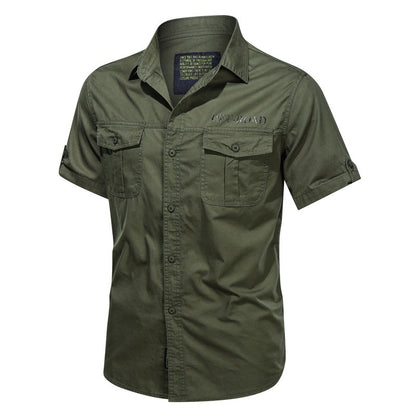 Summer military cargo shirt men's cotton wear-resistant loose short sleeved outdoor army tactical shirt multi pocket solid color