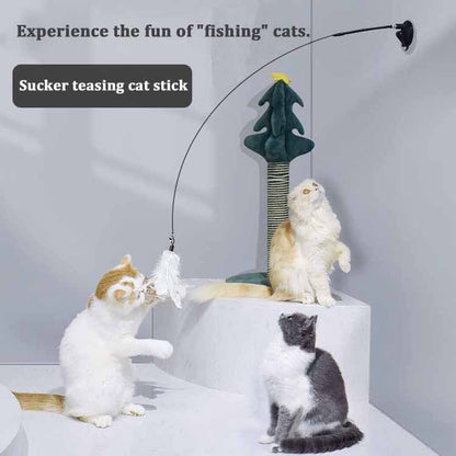 Brinquedo Engraçado para Gatos de Pena Colorida Fofa com Sino Ventosa Varinha Interativa Destacável para Gatinhos Brinquedos para Gatos