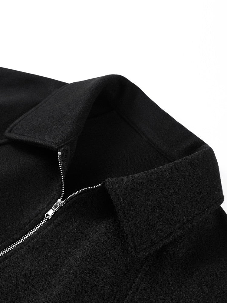 Woolen Zipper Loose Short Jacket Women Long Sleeve Lapel Solid 2025 Autumn Winter Commute Coat Street Office Warm Ladies Outwear