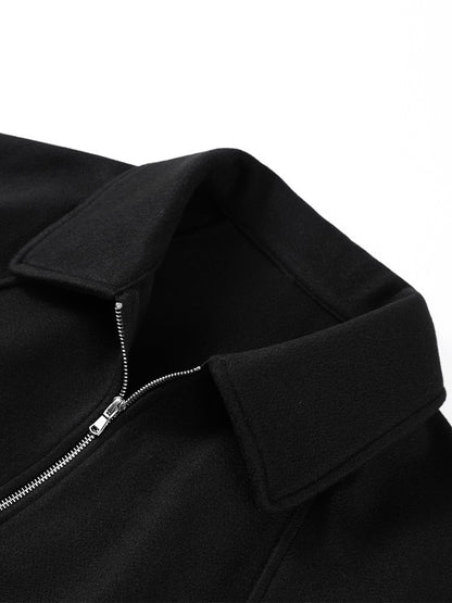 Woolen Zipper Loose Short Jacket Women Long Sleeve Lapel Solid 2025 Autumn Winter Commute Coat Street Office Warm Ladies Outwear