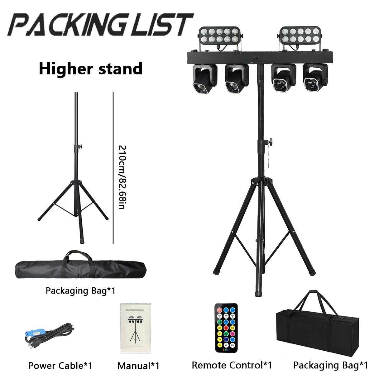 Reiz 4x40W RGBW Beam Ring With 20x8W LED Wall Wash Strobe 3in1 Effect Bar set Stand Stage Light Remote control For bar DJ discos