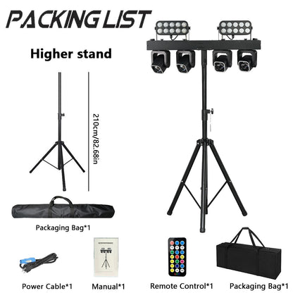 Reiz 4x40W RGBW Beam Ring With 20x8W LED Wall Wash Strobe 3in1 Effect Bar set Stand Stage Light Remote control For bar DJ discos