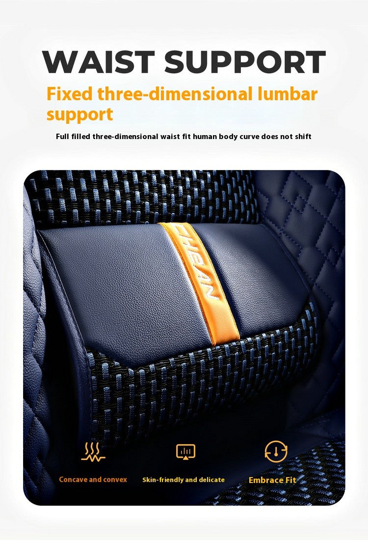 Capa de banco de carro de 5 lugares, nova capa de couro napa de seda gelada com apoio lombar fixo, universal para quatro estações, adequada para a maioria dos carros