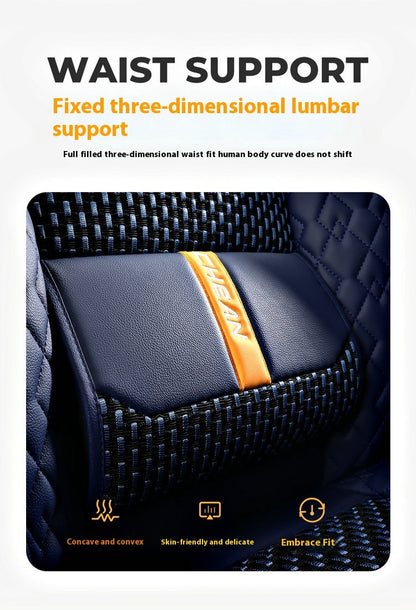 Capa de banco de carro de 5 lugares, nova capa de couro napa de seda gelada com apoio lombar fixo, universal para quatro estações, adequada para a maioria dos carros