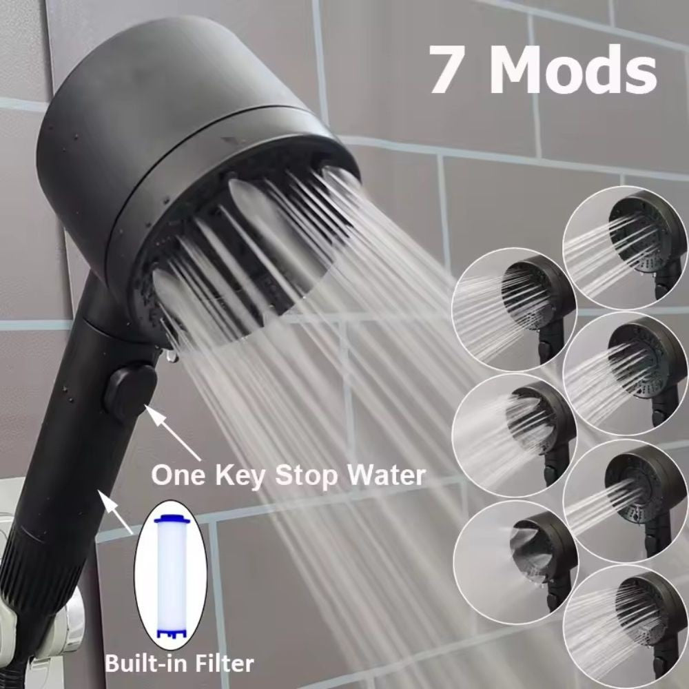 7 Bicos de Chuveiro de Alta Pressão com Filtro, Chuveiro de Mão, Economia de Água, Resistente a Quedas, Bico de Chuveiro Preto para Banheiro