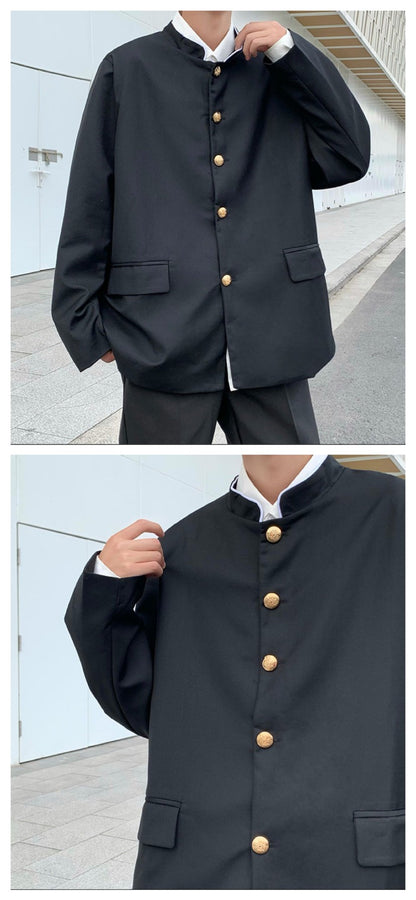 Japan Style School Uniform Jacket Stand Collar Men Women Tunic Suit Jacket DK Costume Black Coat With Nameplate High Version