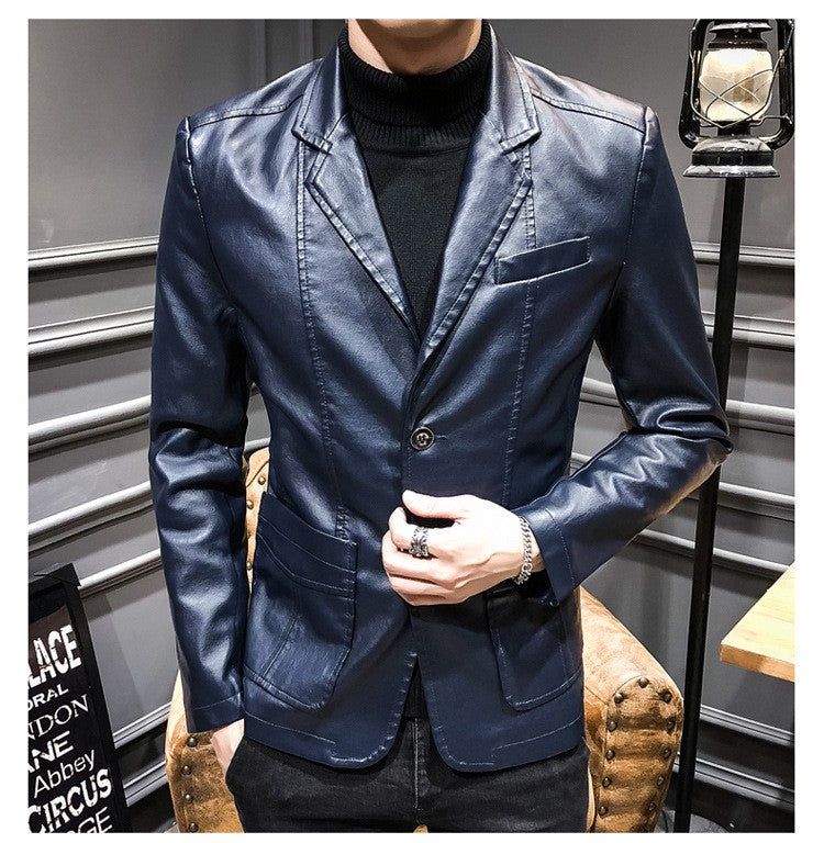 New Spring Men Slim Leather Blazers Jackets PU Leather Suits Coats Good Quality Male Business Casual Fit Suits Jackets Size 6XL