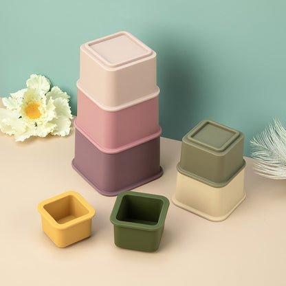 TYRY.HU 1set Baby Silicone Building Block BPA Free Round Cup Soft Block 3D Educational Montessori Toys Baby Teether Gifts