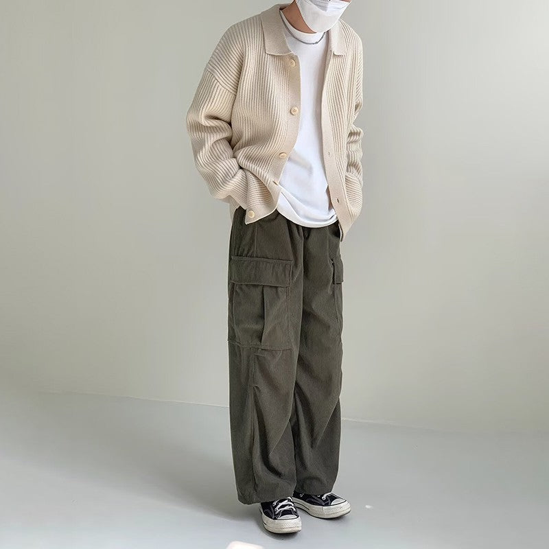 Autumn Winter Men's Knitwear Cardigan Sweater Male Solid Color Turn-Down Collar Sweater Coats Y2K Hip-Hop Streetwear Cardigan