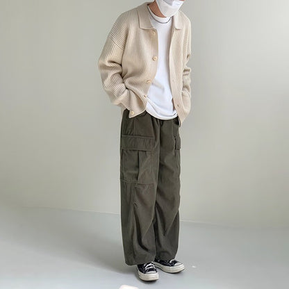 Autumn Winter Men's Knitwear Cardigan Sweater Male Solid Color Turn-Down Collar Sweater Coats Y2K Hip-Hop Streetwear Cardigan