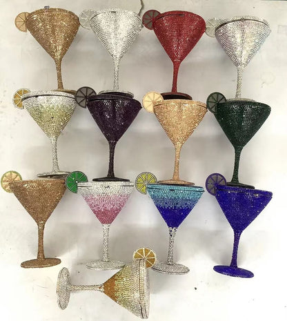 XIYUAN Women Luxury Branded Martini Crystal Evening Bag Elegant Cup Diamond Bridal Handbag Wedding Party Purses Lady Gift Clutch