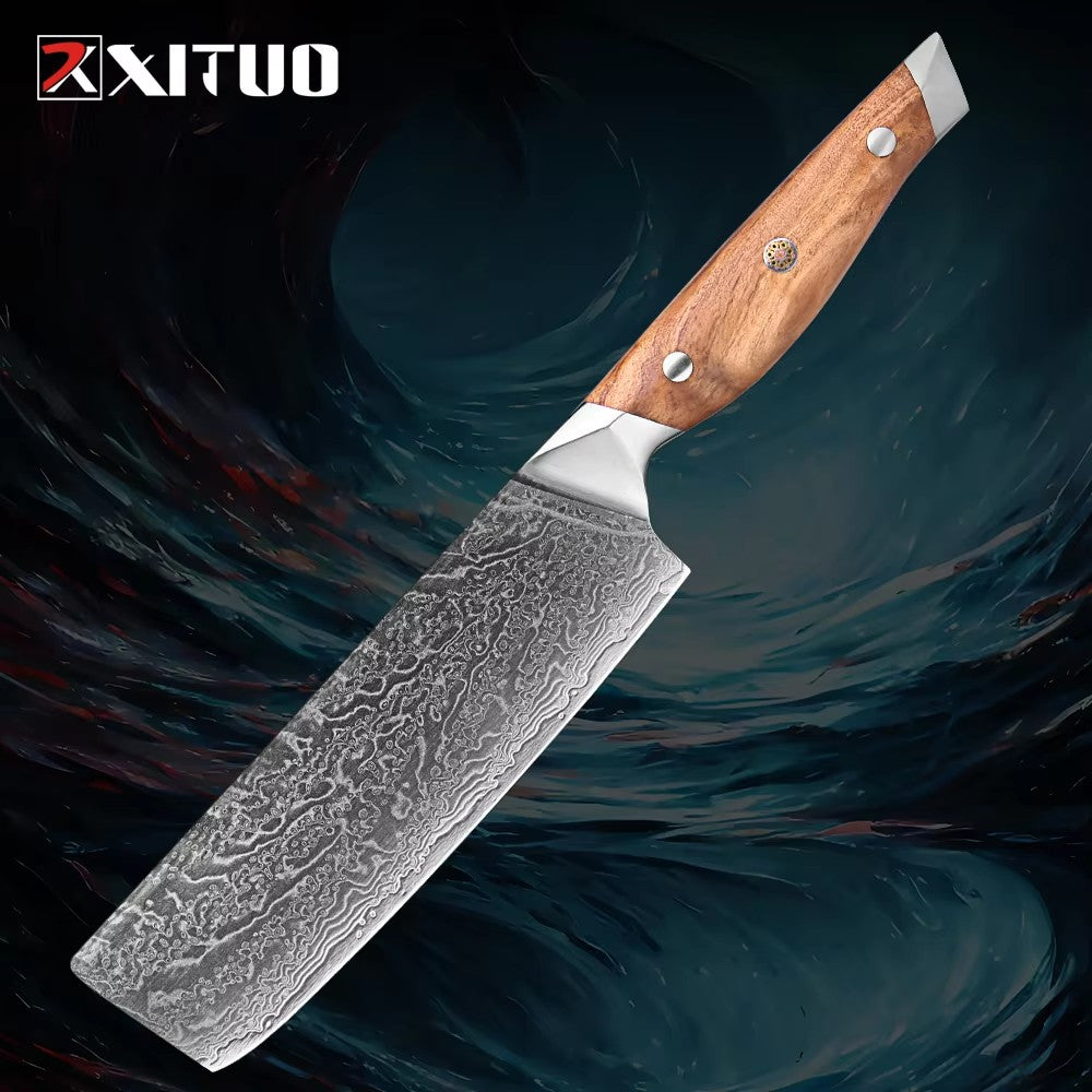 Conjunto de Facas de Cozinha Profissionais em Aço Damasco 1-8 Peças Faca Chef, Santoku, Cutelo, Pão, Desossar e Utilitárias - Afiadas como Navalha