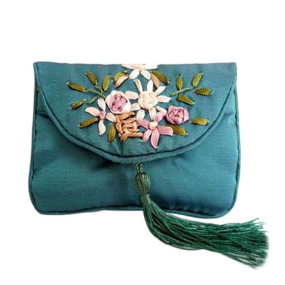 Retro Embroidered Flower Women Tassels Handbags Elegant Handmade Ethnic Style National Small Bag Card Storage Zipper Coin Purse