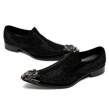 luxury mens shoes Stick diamond red  metal pointed party wedding Dress shoes man