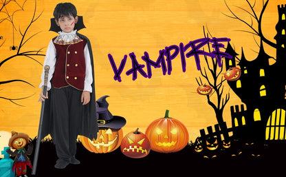 Kids Vampire Cosplay Costume for Boys Men Halloween Carnival Party Costumes with Walking Cane Stickers False Teeth