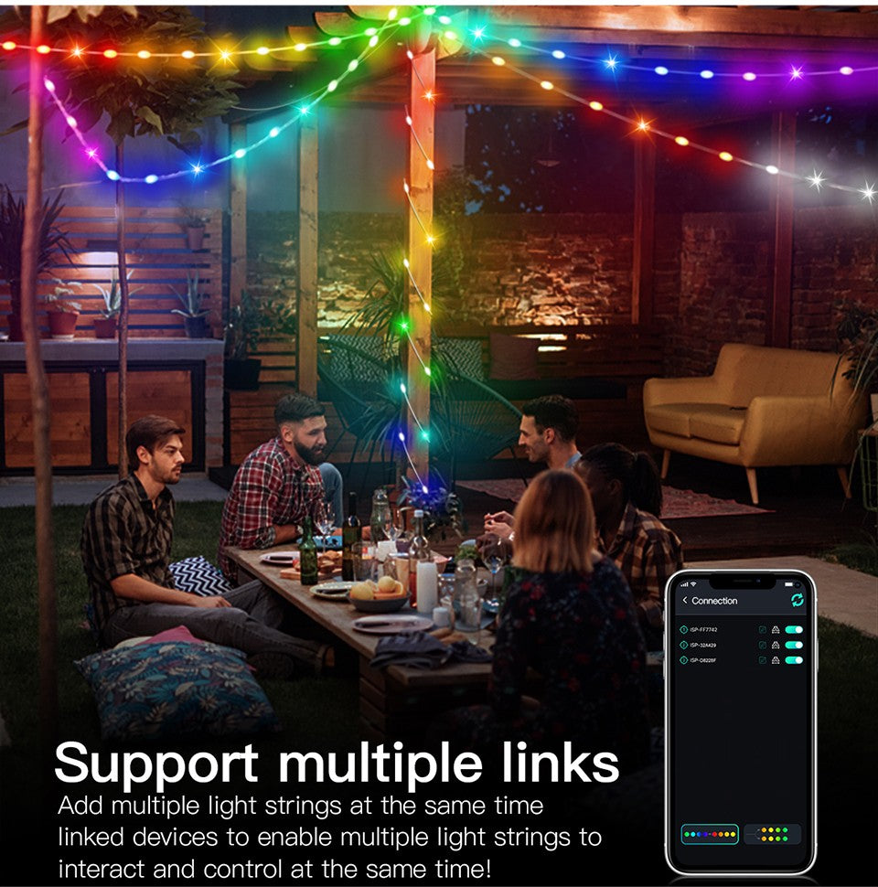 40M Led String RGB Light Smart Outdoor Festoon Party Leather Line IP65 Bluetooth Music Lamp String Fairy Lights Holiday Lighting
