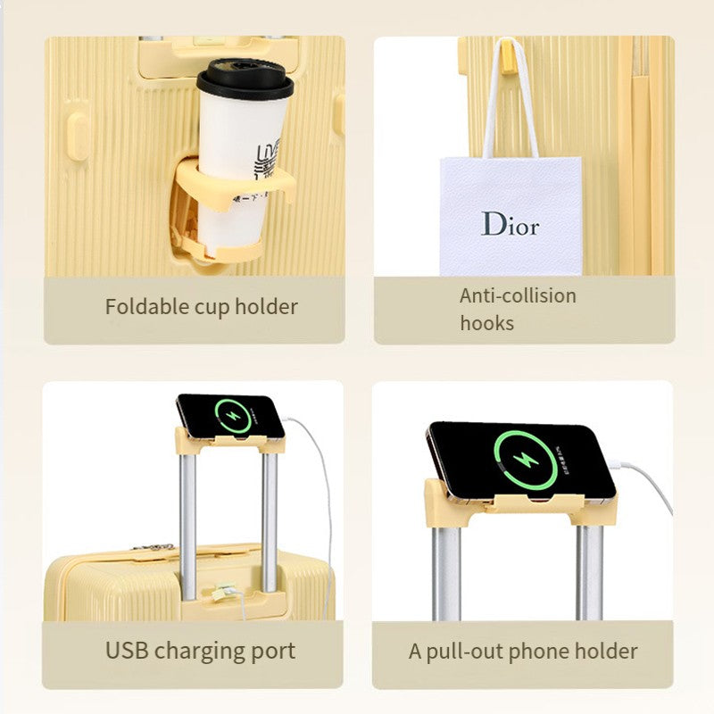 sushimu Suitcase Wide Handle Travel Suitcase Men 20 24 26 Carry-On Luggage Women PC Aluminum Frame Trolley Case