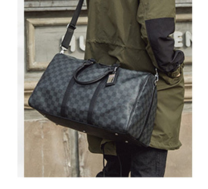 Men's Fashion Plaid Multifunctional Wear Resistant Waterproof Large Capacity Travel Business Luggage Bag Handbag Shoulder Bag