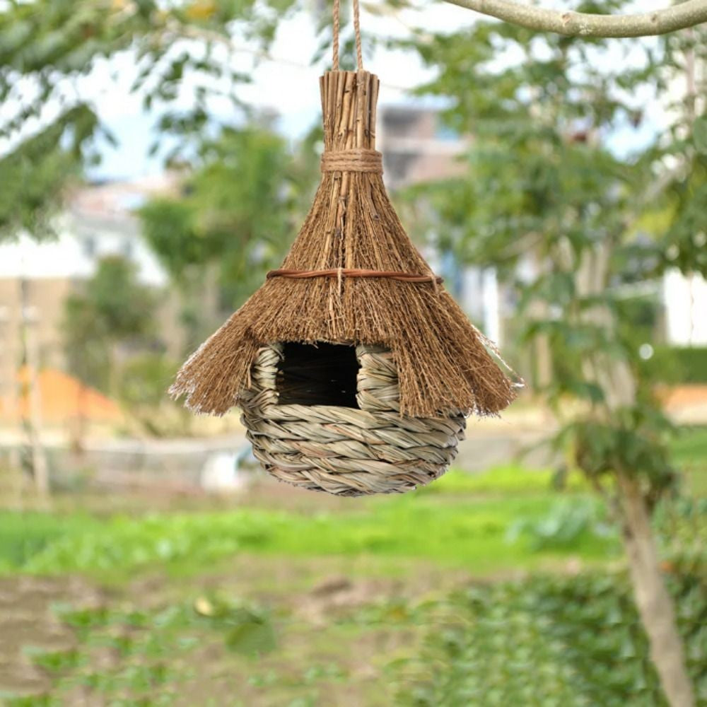 Casa para Pássaros Pendurada, Feita à Mão, de Grama, Ecológica, Gaiolas de Palha para Pássaros, Ninho Aconchegante para Pássaros, Abrigo contra o Frio