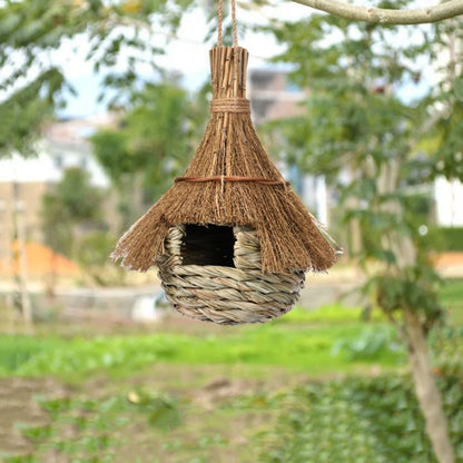 Casa para Pássaros Pendurada, Feita à Mão, de Grama, Ecológica, Gaiolas de Palha para Pássaros, Ninho Aconchegante para Pássaros, Abrigo contra o Frio