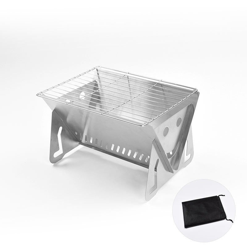 3-Piece Stainless Steel Portable BBQ Set - Compact Folding Grill for Camping, Mini Detachable Card-Style Outdoor Cooking