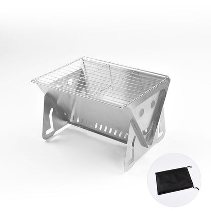 3-Piece Stainless Steel Portable BBQ Set - Compact Folding Grill for Camping, Mini Detachable Card-Style Outdoor Cooking