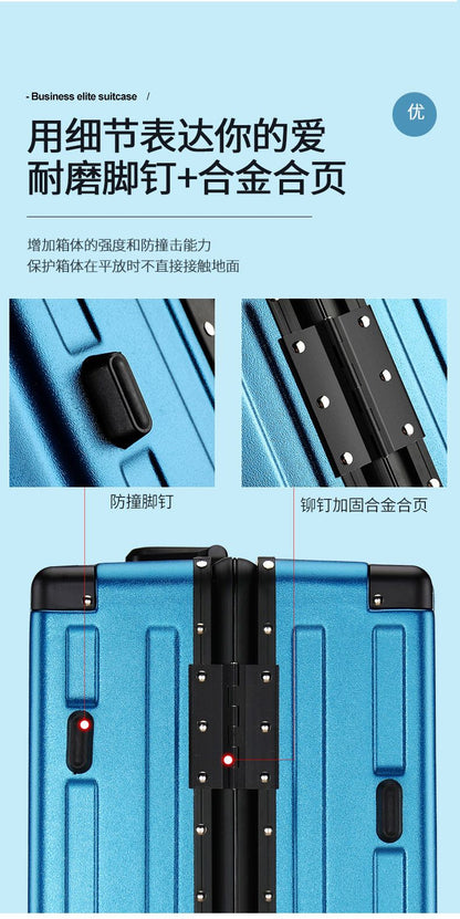 Fashion Aluminum frame travel luggage silent large-capacity trolley suitcase 20 inch suitcase carry on 24 inch password box