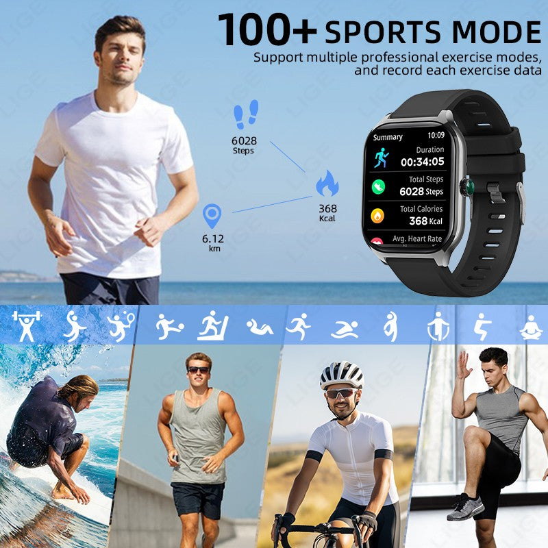 LIGE Novo Relógio Inteligente Rastreador GPS Masculino Feminino Esportes Fitness Monitor de Frequência Cardíaca Pulseira Masculina Chamada Bluetooth Smartwatch Feminino Masculino