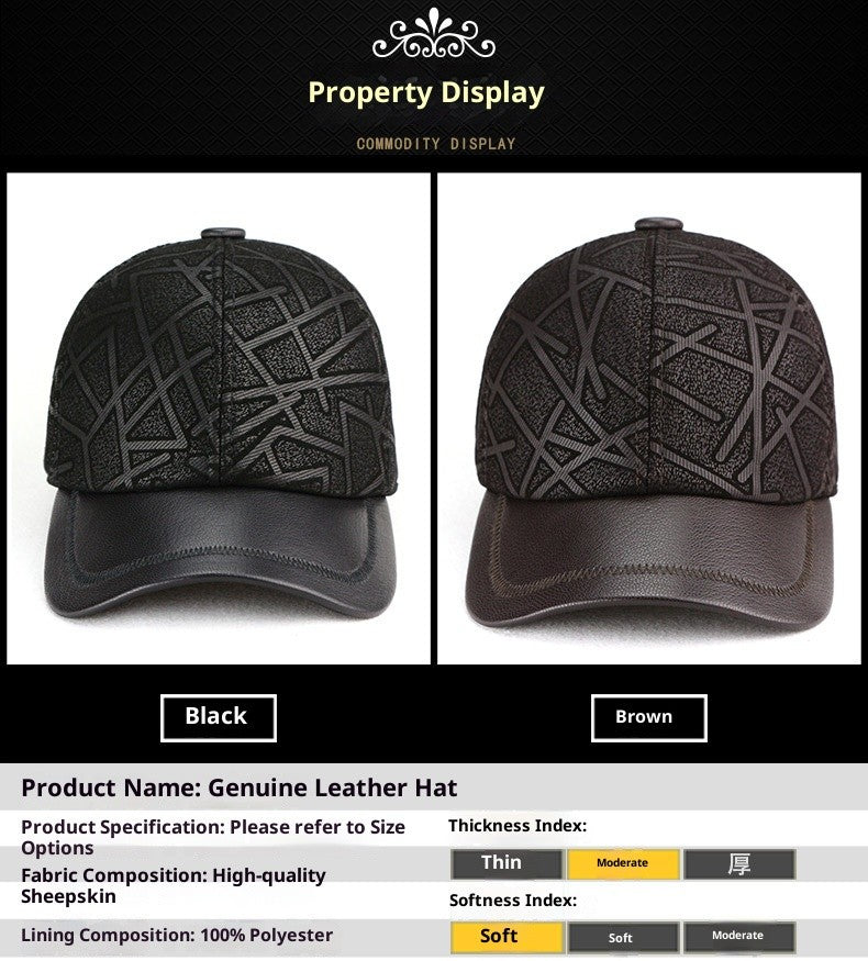 Classic Genuine Sheep Leather Baseball Cap for Men Adjustable Lightweight Breathable for Spring/Autumn