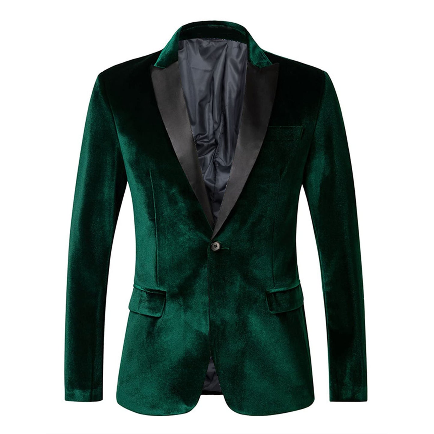 Spring Velvet Men Solid Color Temperament Suit Jacket Turndown Collar Long Sleeve Slim Fit Single Button Velvet Suit Coat