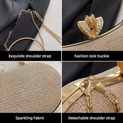 Shiny Mini Evening Bag Rhinestone Chain Purse Luxury Glitter Metal Handel Chain Clutch Elegant Wedding Dress Party Banquet Bag