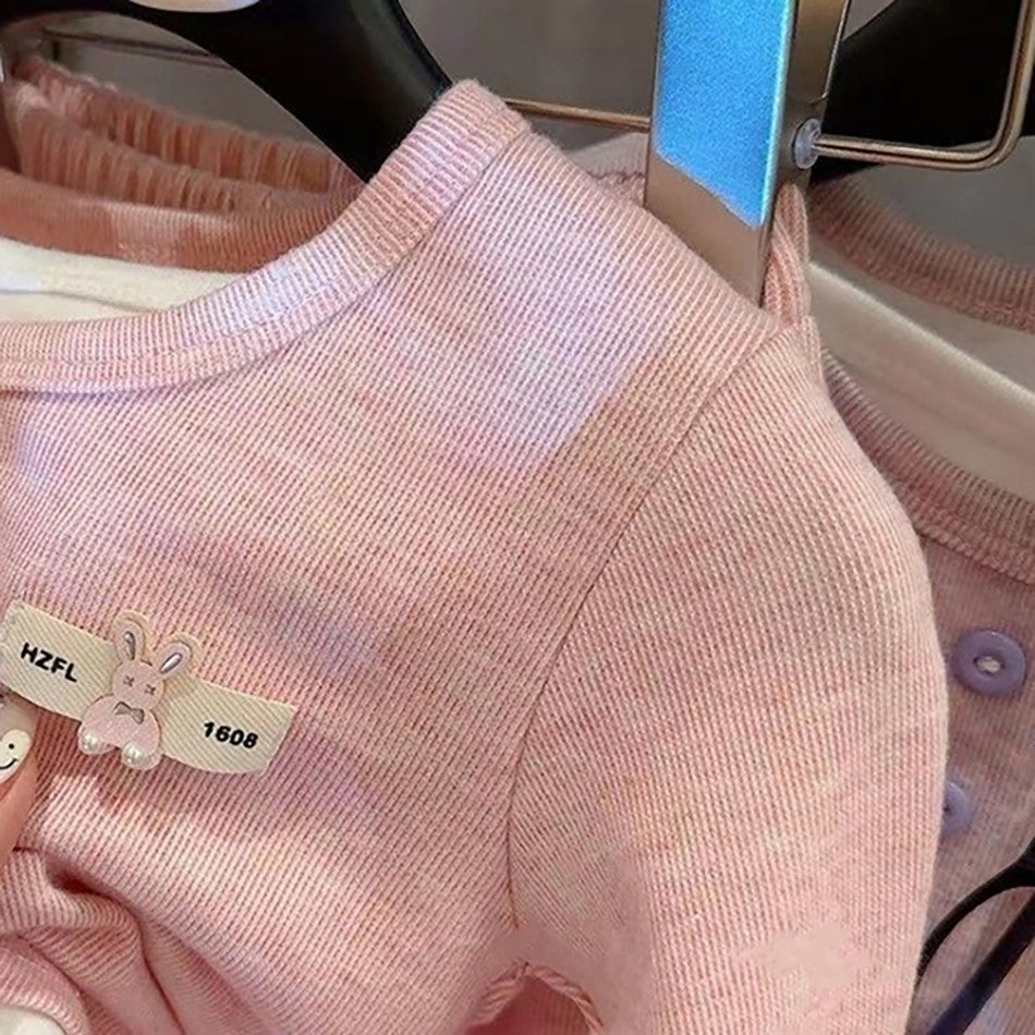 Girls Autumn Outfits Fashionable False Two-Piece Tops and Pants 2 Piece Set Stylish Korean Style Kids Clothing Cute Fall Clothes