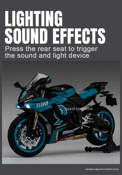 1:12 R1M R1 Modelo de Moto Brinquedos Liga Fundida Motocicletas em Miniatura Som Luz Amortecimento Simulação Motocicletas Presentes