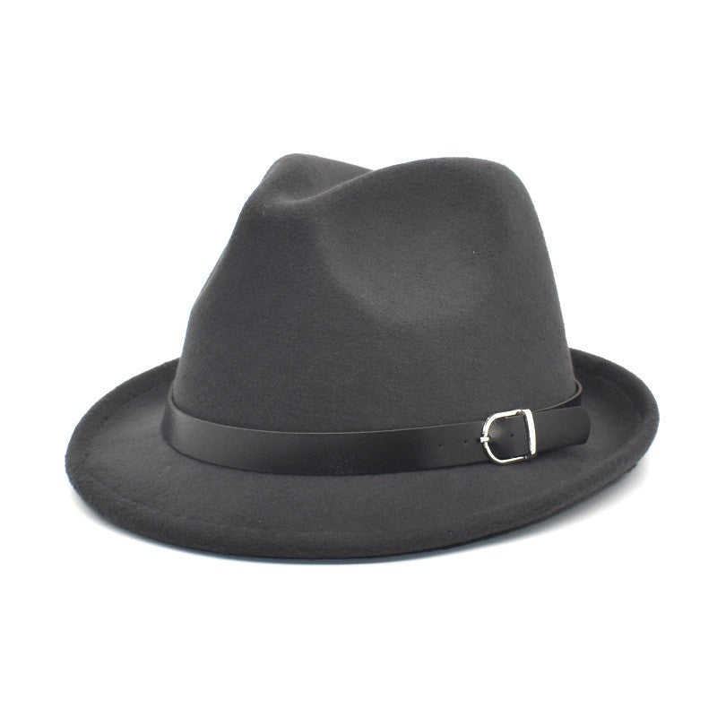 European Classical felt Fedoras Hat for Men Women Cowboy Trilby Cap Homburg Church Jazz Hat with Belt