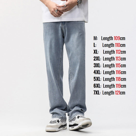 190cm Tall Man Jean Lyocell Wide Leg Denim Pant Male Extra Long Length 115cm 120cm Summer Big Clothes Light Stretch Straight Fit
