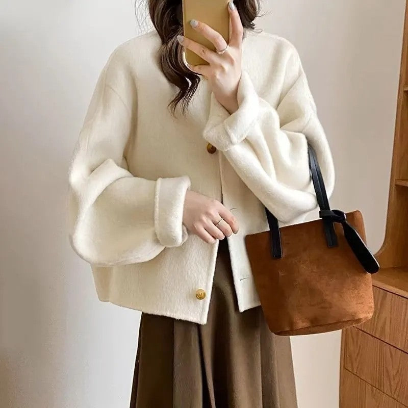 Women's Double-sided Woolen Coat 2025 Autumn Winter Fashion Elegant Femme Jacket Versatile Loose Ladies Jacket Woolen Outerwear